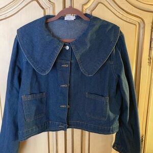 Wide collar cropped denim jacket xxl